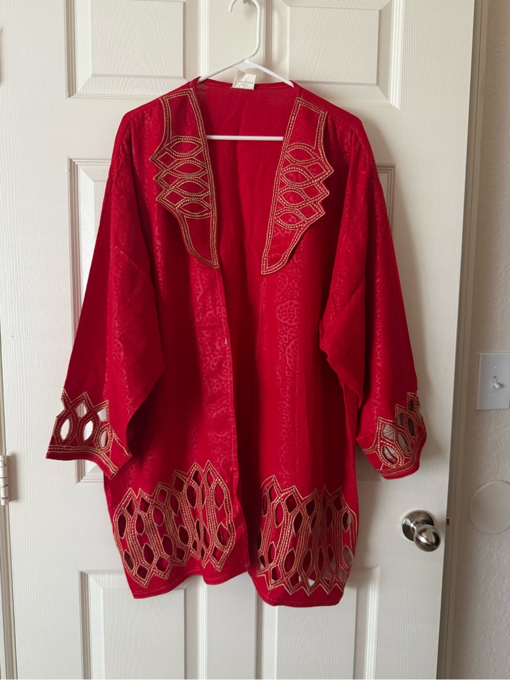 Embroidered Red Open Jacket - Picture 5 of 9
